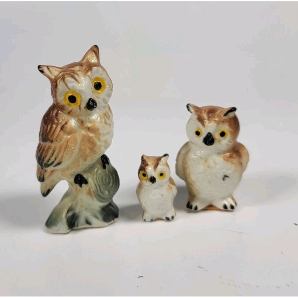 Small Vintage Owl‎ Figurine Bone China Hand-Painted Collectible Decor